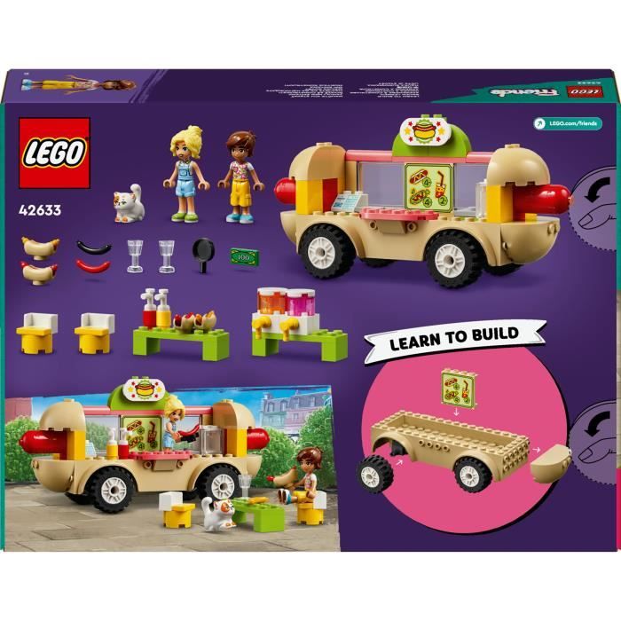 LEGO 42633 Friends Le Food-Truck de Hot-Dogs Jouet de Restaurant Mobile avec Figurines et Chat Cadeau Enfants