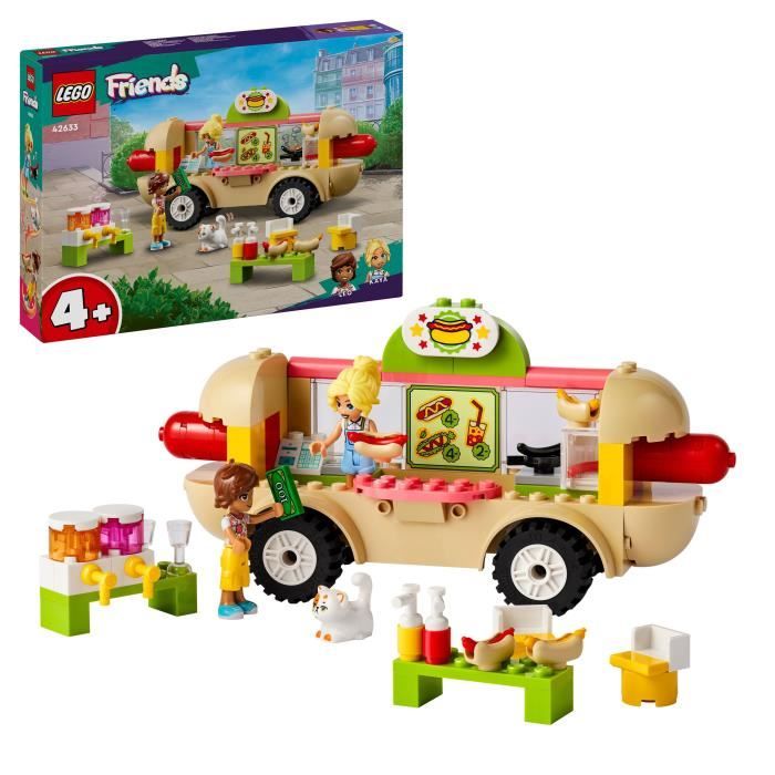 LEGO 42633 Friends Le Food-Truck de Hot-Dogs Jouet de Restaurant Mobile avec Figurines et Chat Cadeau Enfants