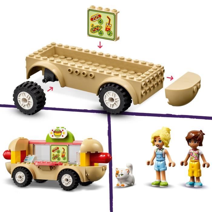 LEGO 42633 Friends Le Food-Truck de Hot-Dogs Jouet de Restaurant Mobile avec Figurines et Chat Cadeau Enfants