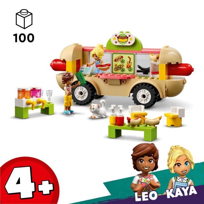 LEGO 42633 Friends Le Food-Truck de Hot-Dogs Jouet de Restaurant Mobile avec Figurines et Chat Cadeau Enfants