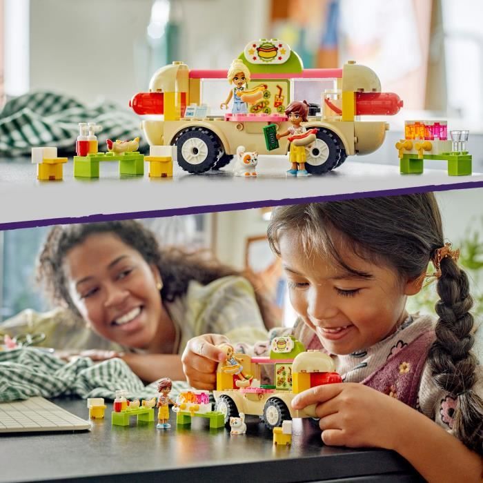 LEGO 42633 Friends Le Food-Truck de Hot-Dogs Jouet de Restaurant Mobile avec Figurines et Chat Cadeau Enfants