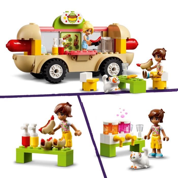 LEGO 42633 Friends Le Food-Truck de Hot-Dogs Jouet de Restaurant Mobile avec Figurines et Chat Cadeau Enfants