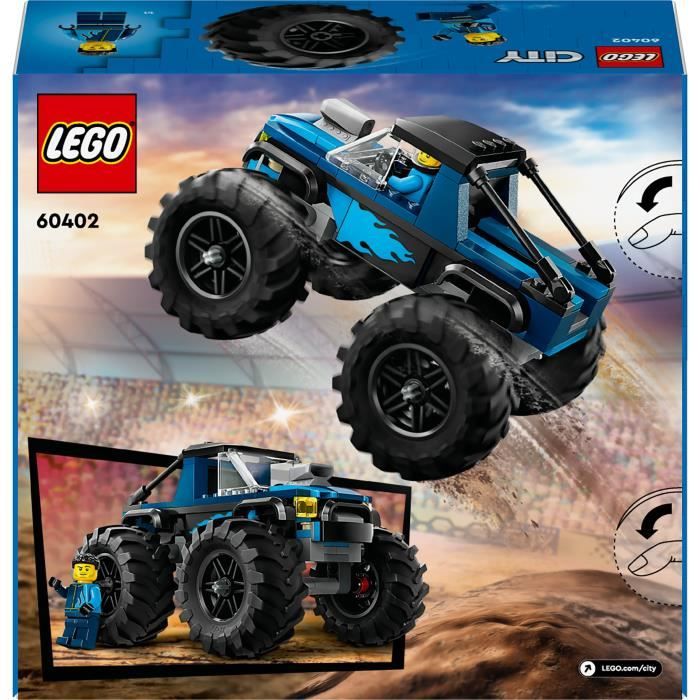 LEGO 60402 City Le Monster Truck Bleu Jouet Camion Tout-Terrain et Minifigurine de Conducteur Cadeau Enfants