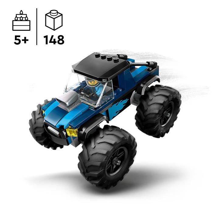 LEGO 60402 City Le Monster Truck Bleu Jouet Camion Tout-Terrain et Minifigurine de Conducteur Cadeau Enfants