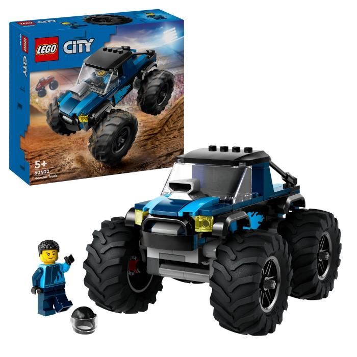 LEGO 60402 City Le Monster Truck Bleu Jouet Camion Tout-Terrain et Minifigurine de Conducteur Cadeau Enfants