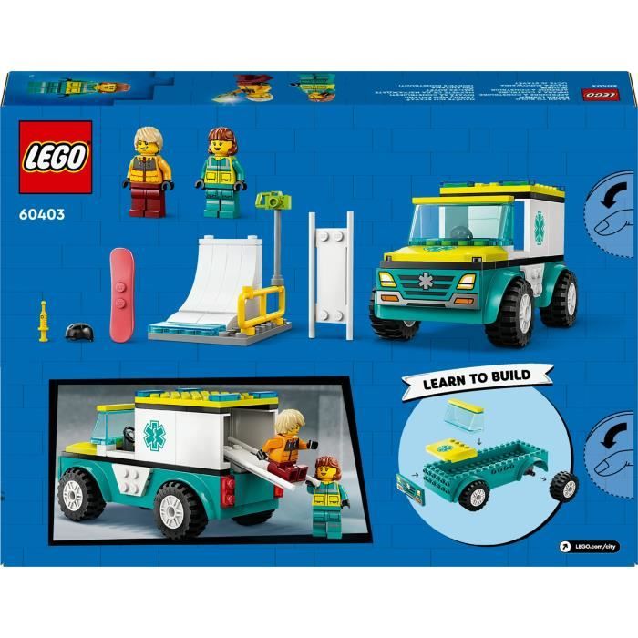 LEGO 60403 City L’Ambulance de Secours et le Snowboardeur Jeu Enfants avec Jouet de Véhicule Médical et Minifigurines