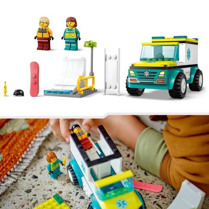 LEGO 60403 City L’Ambulance de Secours et le Snowboardeur Jeu Enfants avec Jouet de Véhicule Médical et Minifigurines