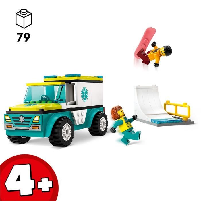 LEGO 60403 City L’Ambulance de Secours et le Snowboardeur Jeu Enfants avec Jouet de Véhicule Médical et Minifigurines