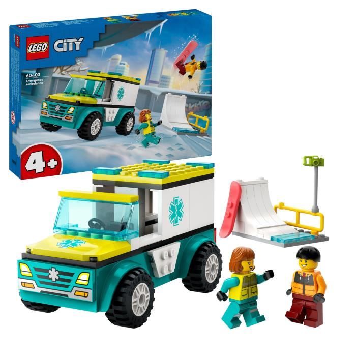 LEGO 60403 City L’Ambulance de Secours et le Snowboardeur Jeu Enfants avec Jouet de Véhicule Médical et Minifigurines