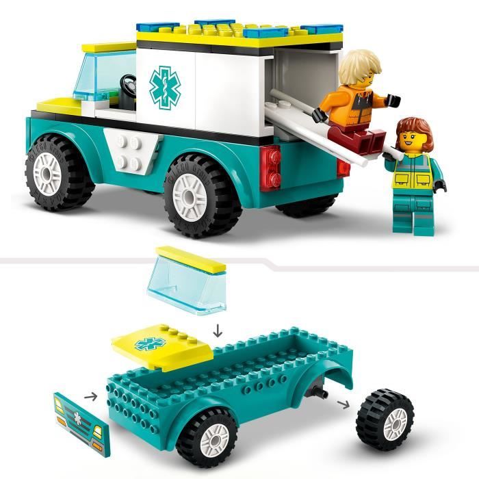 LEGO 60403 City L’Ambulance de Secours et le Snowboardeur Jeu Enfants avec Jouet de Véhicule Médical et Minifigurines