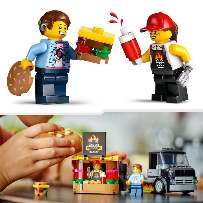 LEGO 60404 City Le Food-truck de Burgers Jouet de Camionnette Jeu Imaginatif avec Camionnette et Minifigurines