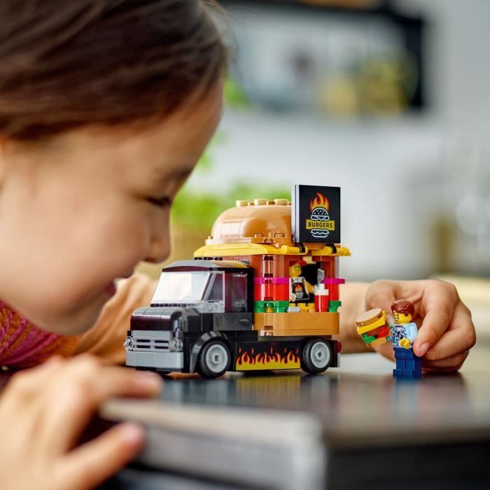 LEGO 60404 City Le Food-truck de Burgers Jouet de Camionnette Jeu Imaginatif avec Camionnette et Minifigurines