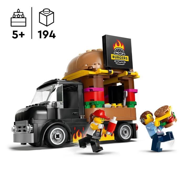 LEGO 60404 City Le Food-truck de Burgers Jouet de Camionnette Jeu Imaginatif avec Camionnette et Minifigurines