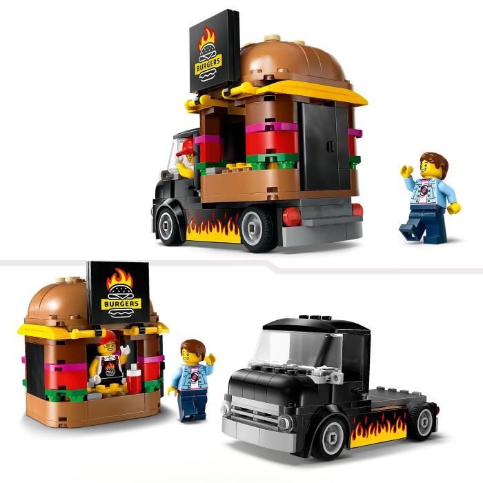 LEGO 60404 City Le Food-truck de Burgers Jouet de Camionnette Jeu Imaginatif avec Camionnette et Minifigurines