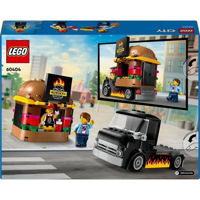 LEGO 60404 City Le Food-truck de Burgers Jouet de Camionnette Jeu Imaginatif avec Camionnette et Minifigurines