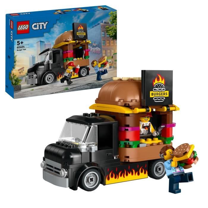 LEGO 60404 City Le Food-truck de Burgers Jouet de Camionnette Jeu Imaginatif avec Camionnette et Minifigurines