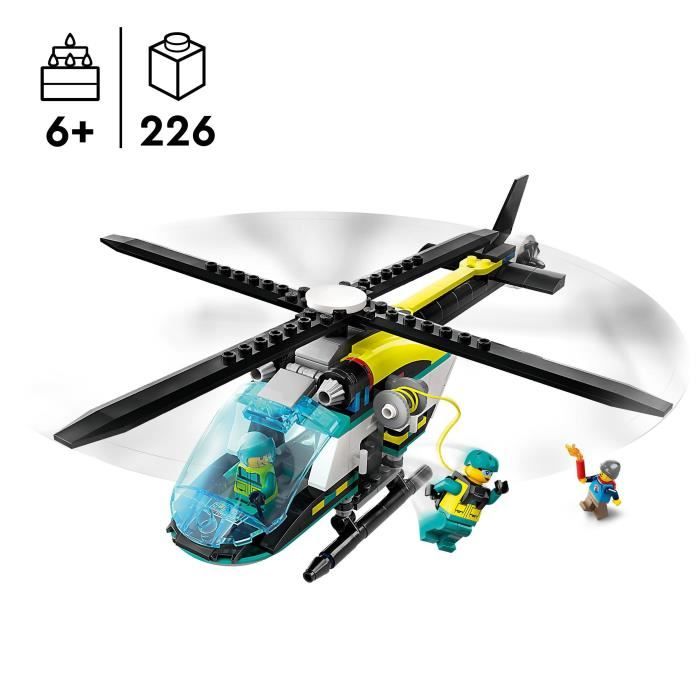 LEGO 60405 City L’Hélicoptere des Urgences Jouet pour Enfants avec Minifigurines: Pilote Randonneur et Sauveteur