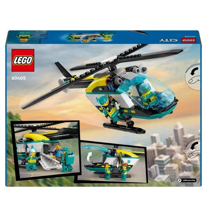 LEGO 60405 City L’Hélicoptere des Urgences Jouet pour Enfants avec Minifigurines: Pilote Randonneur et Sauveteur