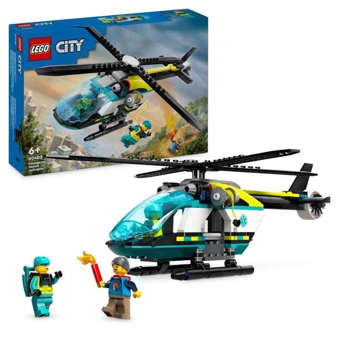 LEGO 60405 City L’Hélicoptere des Urgences Jouet pour Enfants avec Minifigurines: Pilote Randonneur et Sauveteur