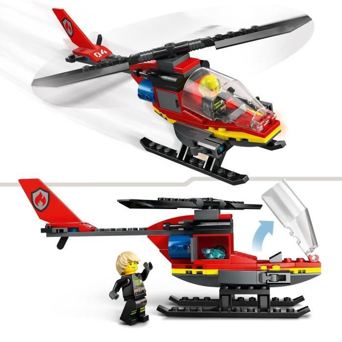 LEGO 60411 City L’Hélicoptere de Secours des Pompiers Jouet avec Minifigurines de Pilote Pompier Cadeau pour Enfants