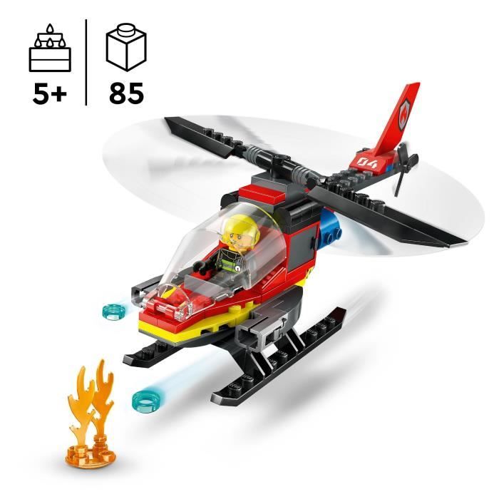 LEGO 60411 City L’Hélicoptere de Secours des Pompiers Jouet avec Minifigurines de Pilote Pompier Cadeau pour Enfants