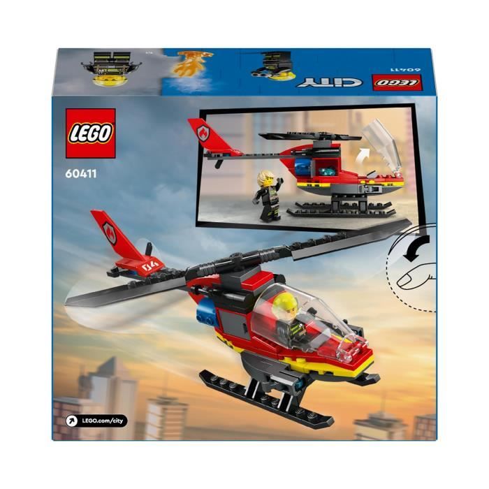 LEGO 60411 City L’Hélicoptere de Secours des Pompiers Jouet avec Minifigurines de Pilote Pompier Cadeau pour Enfants