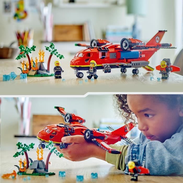 LEGO 60413 City L’Avion de Sauvetage des Pompiers Jouet avec 3 Minifigurines de Pilote Pompiere