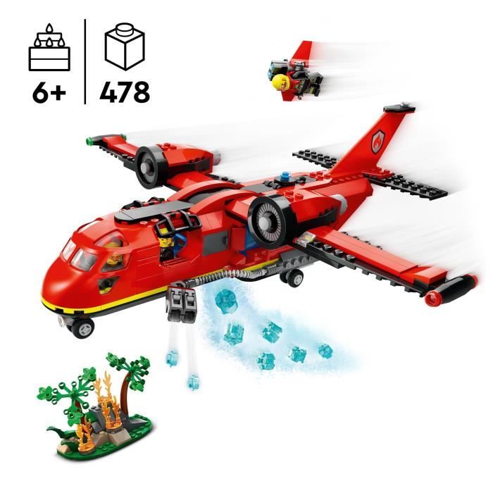 LEGO 60413 City L’Avion de Sauvetage des Pompiers Jouet avec 3 Minifigurines de Pilote Pompiere