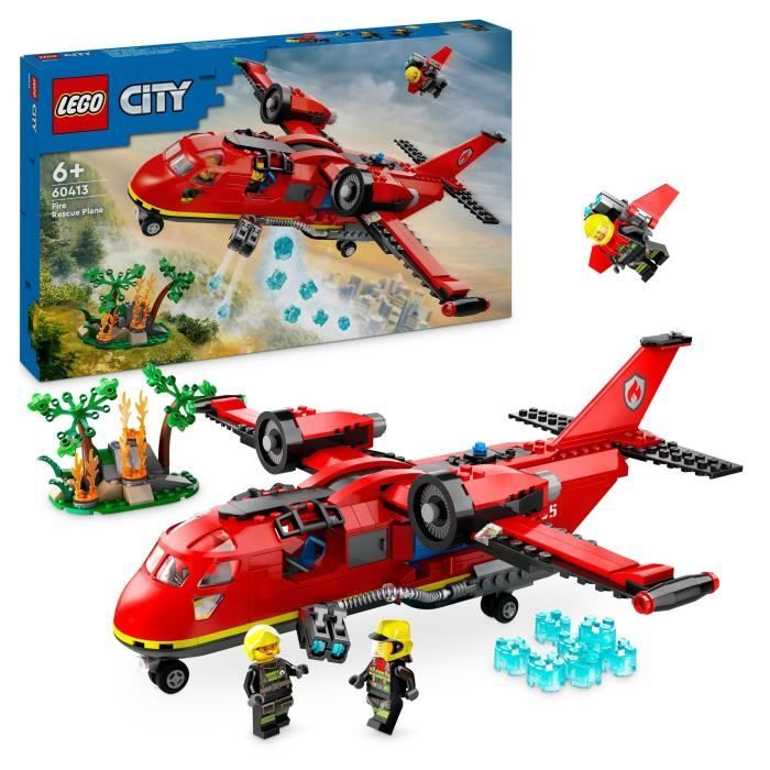 LEGO 60413 City L’Avion de Sauvetage des Pompiers Jouet avec 3 Minifigurines de Pilote Pompiere