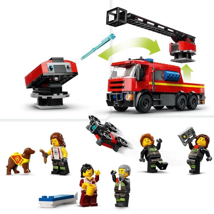 LEGO 60414 City La Caserne et le Camion de Pompiers Jouet de Figurine de Chien et 5 Minifigurines Cadeau Enfants