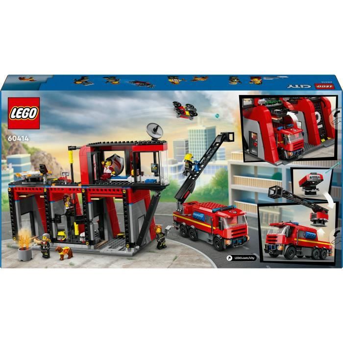 LEGO 60414 City La Caserne et le Camion de Pompiers Jouet de Figurine de Chien et 5 Minifigurines Cadeau Enfants