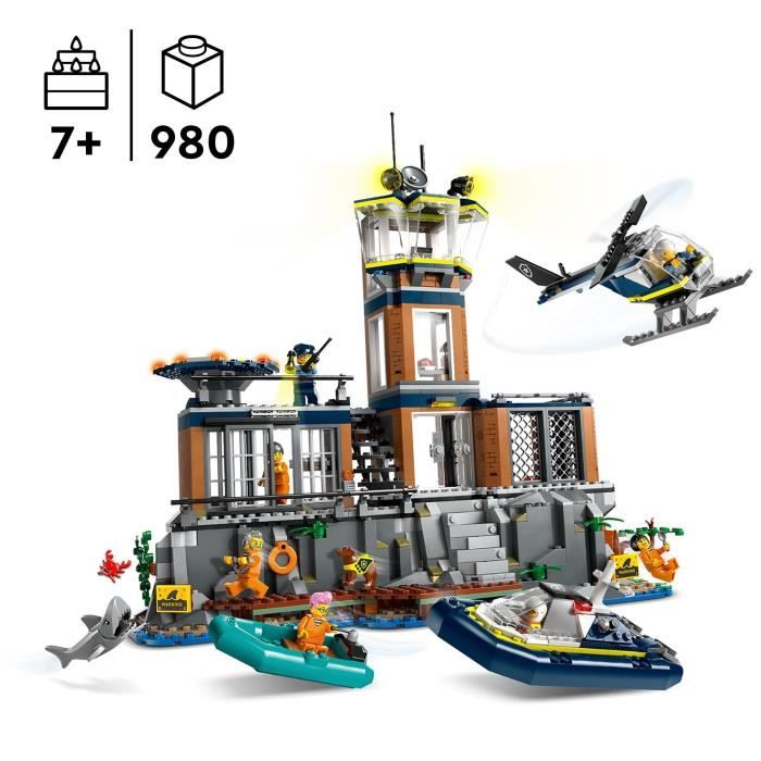 LEGO 60419 City La Prison de la Police en Haute Mer Jouet avec Hélicoptere et Bateau 7 Minifigurines et Figurine