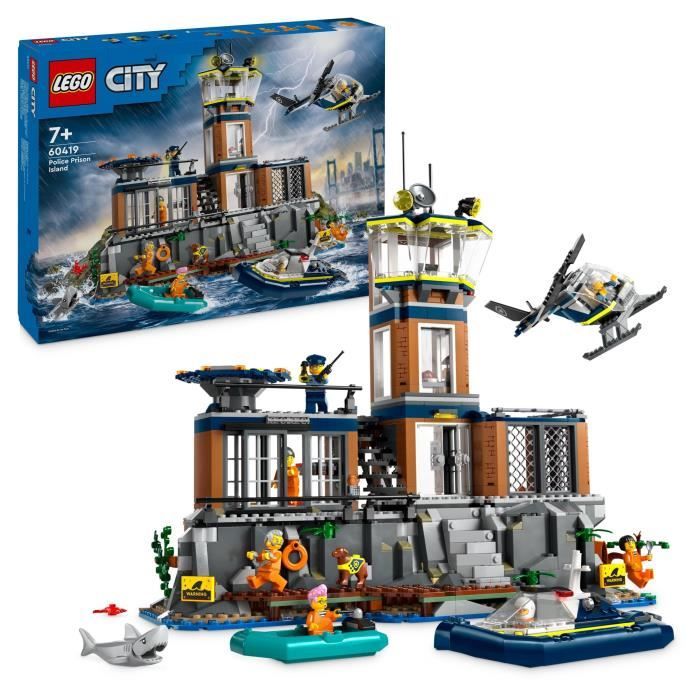 LEGO 60419 City La Prison de la Police en Haute Mer Jouet avec Hélicoptere et Bateau 7 Minifigurines et Figurine