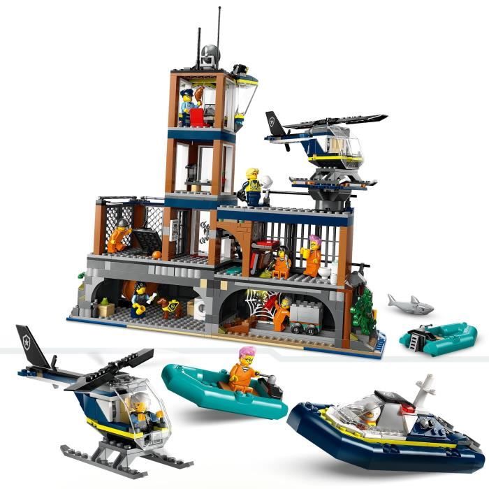 LEGO 60419 City La Prison de la Police en Haute Mer Jouet avec Hélicoptere et Bateau 7 Minifigurines et Figurine