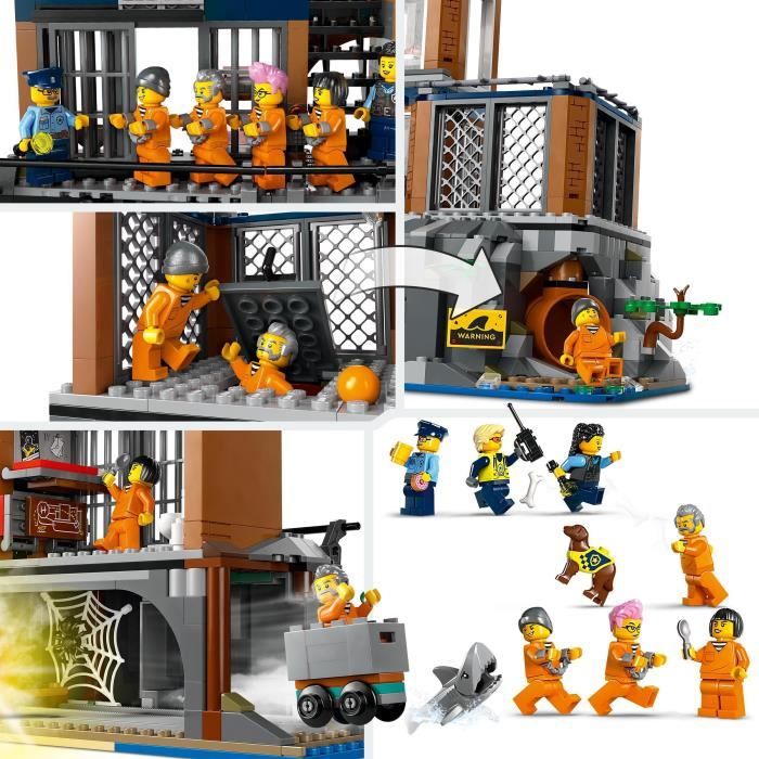 LEGO 60419 City La Prison de la Police en Haute Mer Jouet avec Hélicoptere et Bateau 7 Minifigurines et Figurine