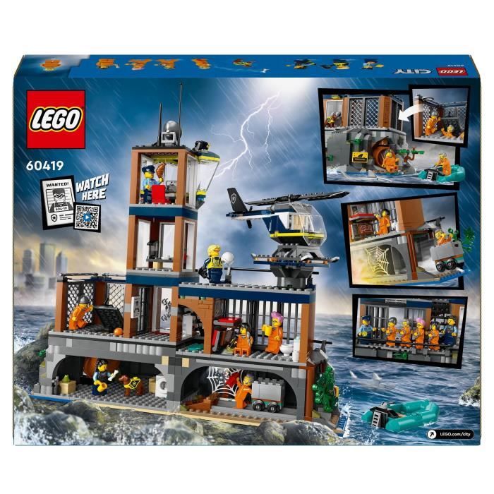 LEGO 60419 City La Prison de la Police en Haute Mer Jouet avec Hélicoptere et Bateau 7 Minifigurines et Figurine