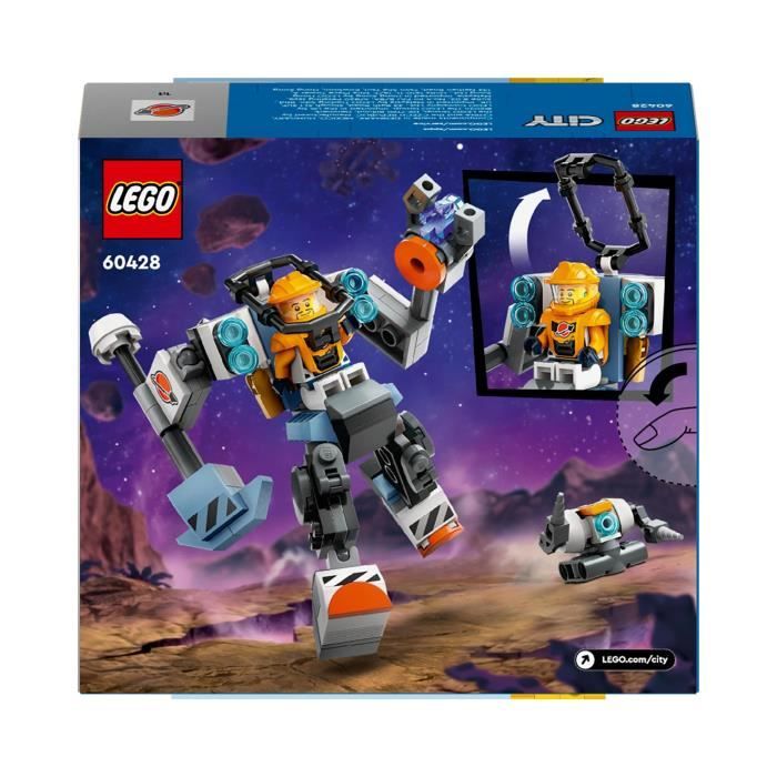 LEGO 60428 City Le Robot de Chantier de l’Espace Jouet de Figurine de Robot avec Tenue Spatiale Cadeau Enfants 6 Ans