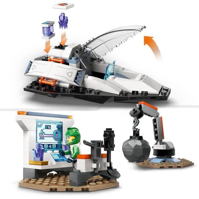 LEGO 60429 City Le Vaisseau et la Découverte de l’Astéroide Jouet avec 2 Minifigurines d’Astronautes et Figurine Alien