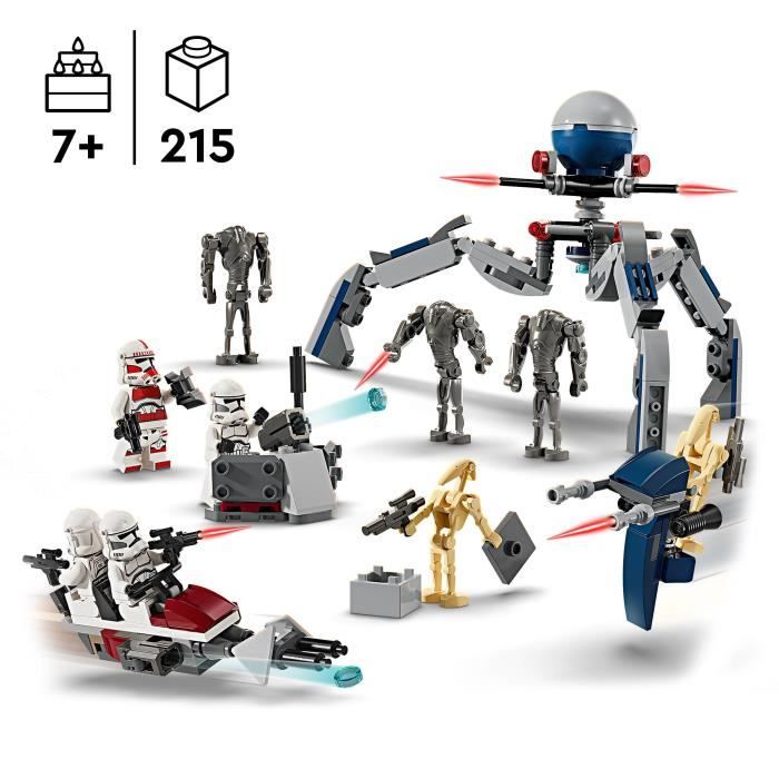 LEGO 75372 Star Wars Pack de Combat des Clone Troopers et Droides de Combat Jouet avec Speeder Bike et Figurine