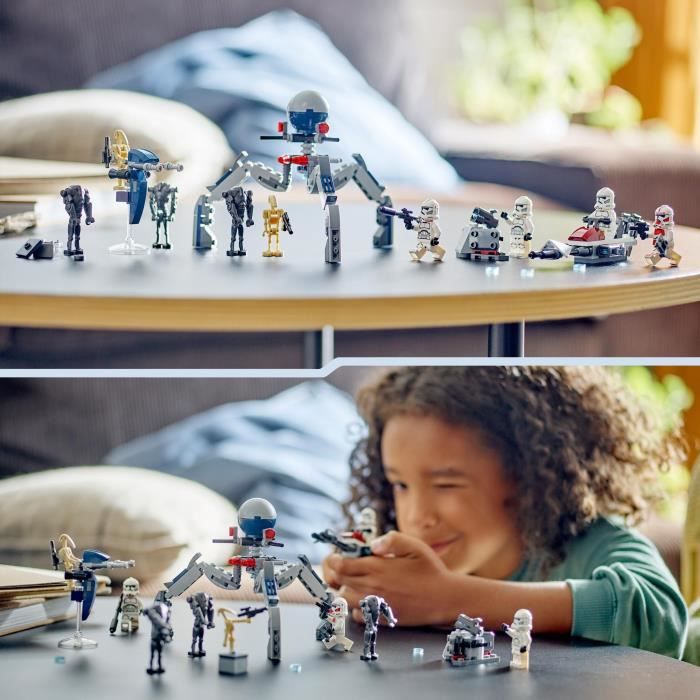 LEGO 75372 Star Wars Pack de Combat des Clone Troopers et Droides de Combat Jouet avec Speeder Bike et Figurine