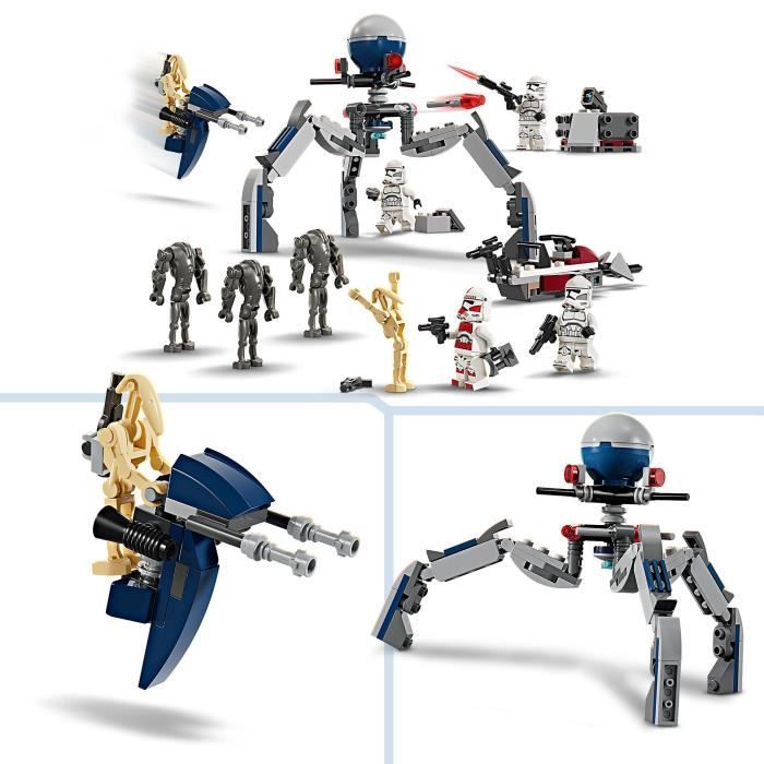 LEGO 75372 Star Wars Pack de Combat des Clone Troopers et Droides de Combat Jouet avec Speeder Bike et Figurine