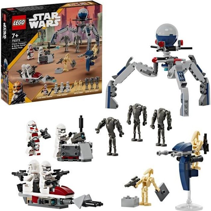 LEGO 75372 Star Wars Pack de Combat des Clone Troopers et Droides de Combat Jouet avec Speeder Bike et Figurine