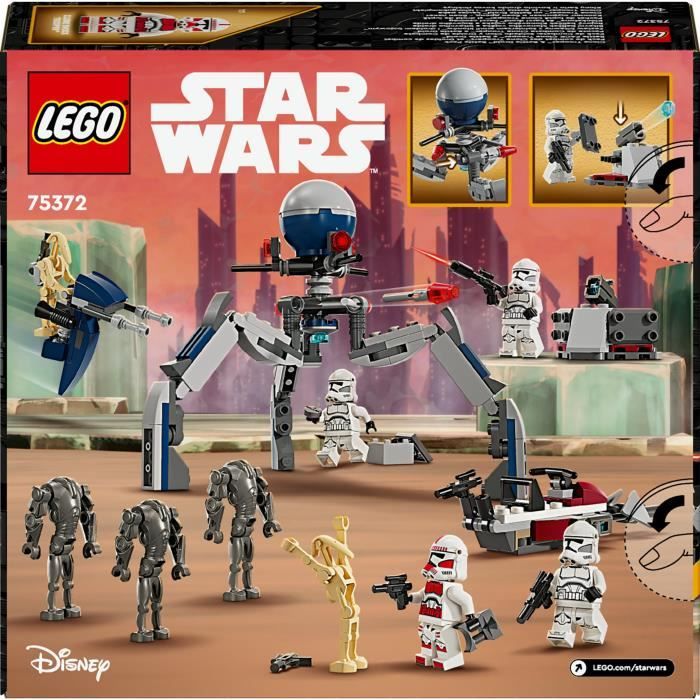 LEGO 75372 Star Wars Pack de Combat des Clone Troopers et Droides de Combat Jouet avec Speeder Bike et Figurine