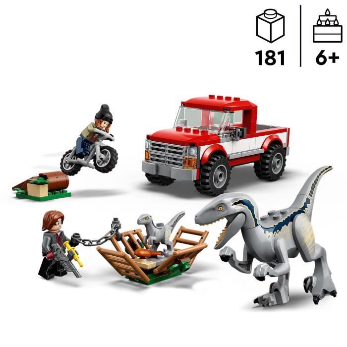 LEGO 76946 Jurassic World La Capture des Vélociraptors Beta et Blue Véhicules a Construire et Minifigurines de Gardiens