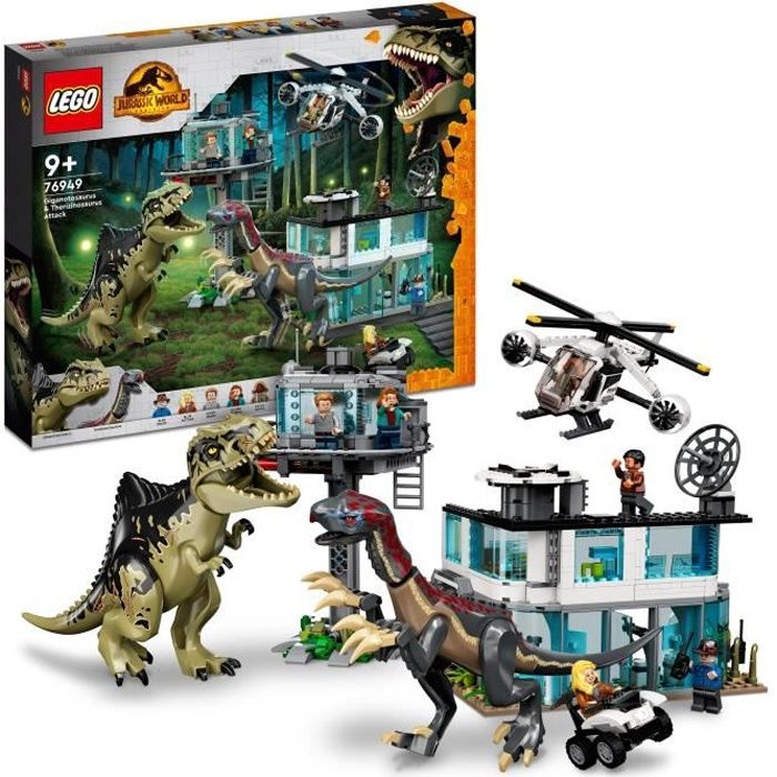 LEGO 76949 Jurassic World L’Attaque du Giganotosaurus et du Therizinosaurus Hélicoptere et Figurine de Dinosaure