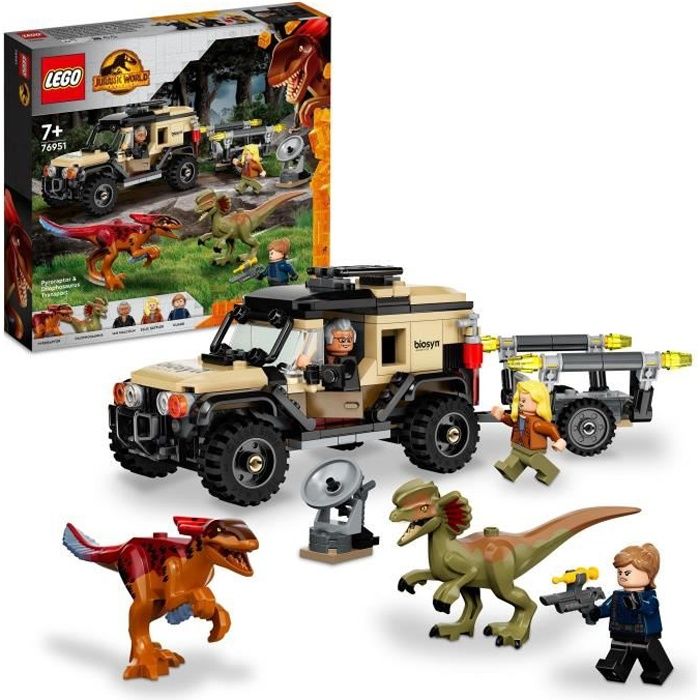 LEGO 76951 Jurassic World Le Transport du Pyroraptor et du Dilophosaurus Dinosaures avec Buggy Tout-Terrain des 7 Ans