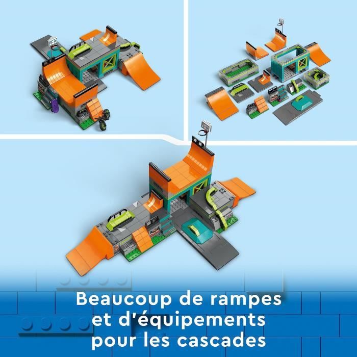 LEGO City 60364 Le Skatepark Urbain Jouet de Cascade avec Vélo BMX Skateboard et Rollers