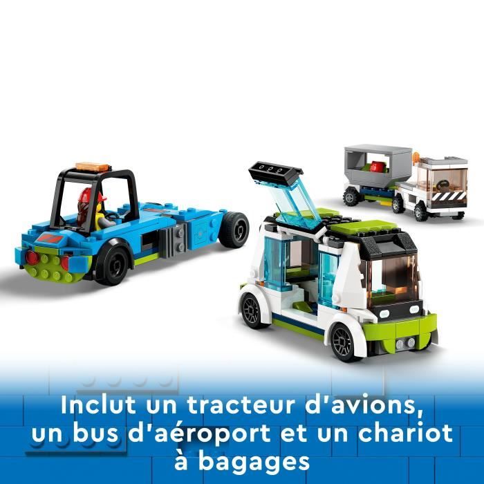 LEGO City 60367 L’Avion de Ligne Jouet avec Bus de l’Aéroport Remorqueur Camion a Bagages et 9 Minifigurines