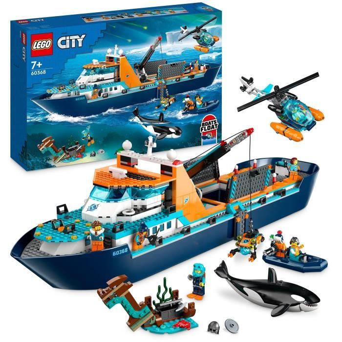 LEGO City 60368 Le Navire d’Exploration Arctique Jouet de Grand Bateau Flottant Cadeau Enfants