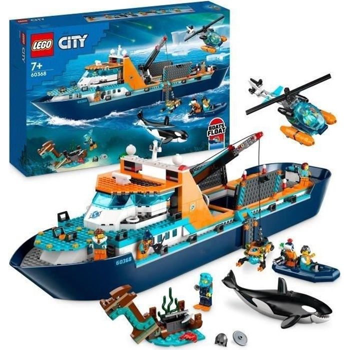 LEGO City 60368 Le Navire d’Exploration Arctique Jouet de Grand Bateau Flottant Cadeau Enfants